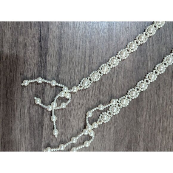 Vintage Style Pearl Beaded Opera Tassel Necklace 44" Handmade  cream - Picture 3 of 5
